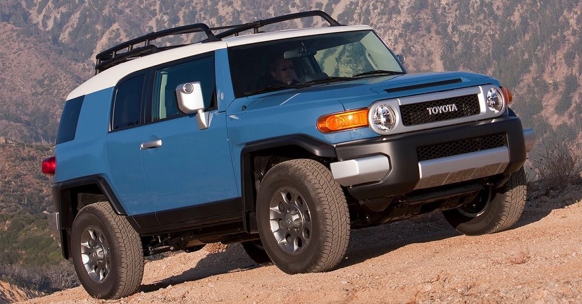 Blue Toyota FJ Cruiser on the road